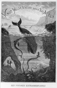 Borítóillusztráció Jules Verne (1828-1905) "20 000 mérföld a tenger alatt" című művéből, Henri Theophile Hildibrand (1824-97) metszete.